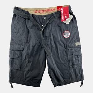 Unionbay Black Cargo Shorts Men’s Size 44 Belted Utility Streetwear
